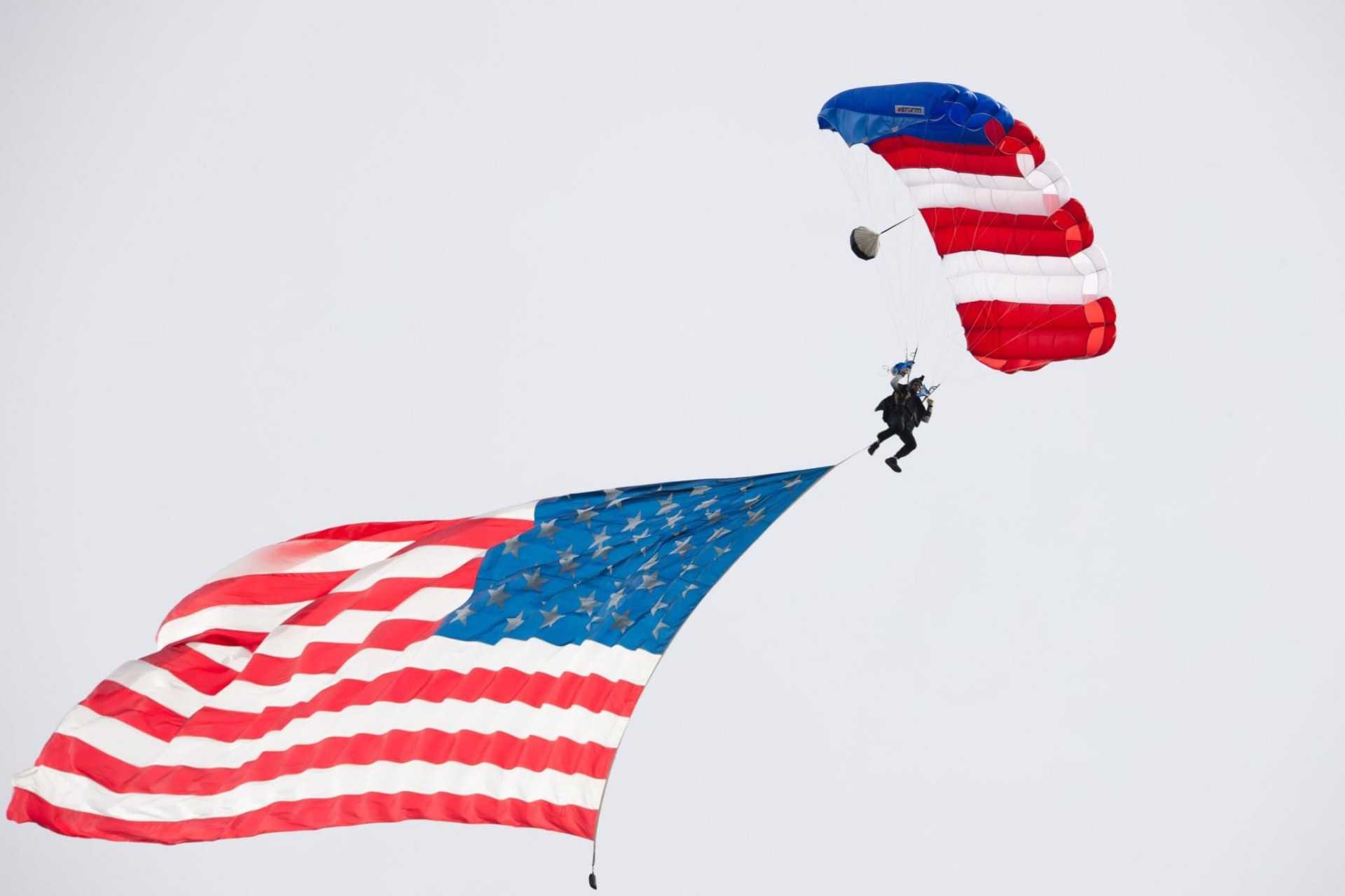 Skydiver with American flag